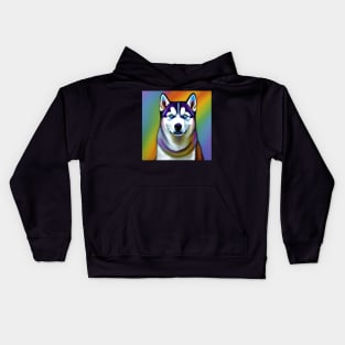 Husky Dog Rainbow Painting Kids Hoodie